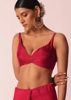 Red Silk Woven Saree With Bandhani Detail And Unstitched Blouse Piece