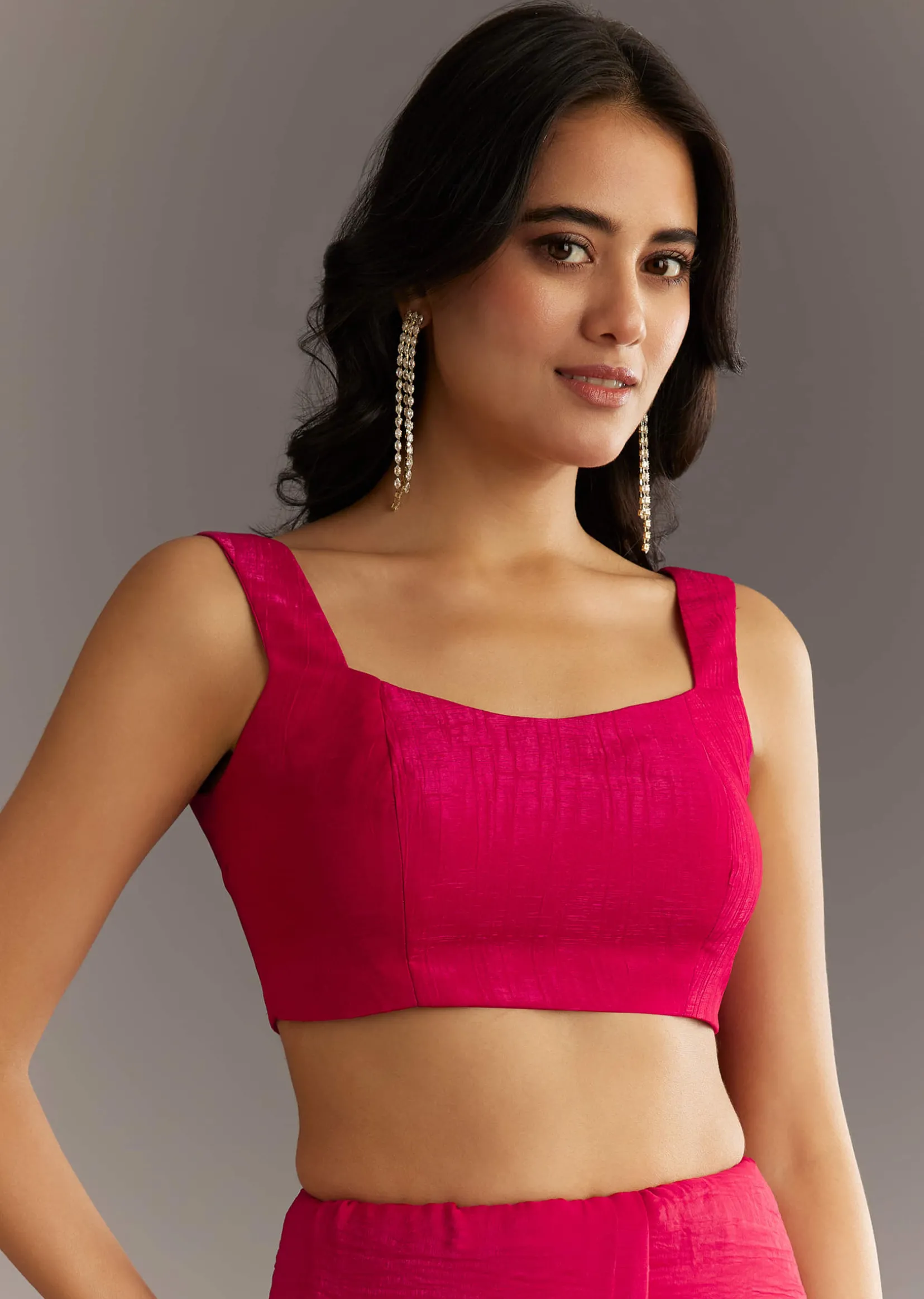 Red Stone Embellished Crushed Tissue Saree With Cutdana Embroidered Border