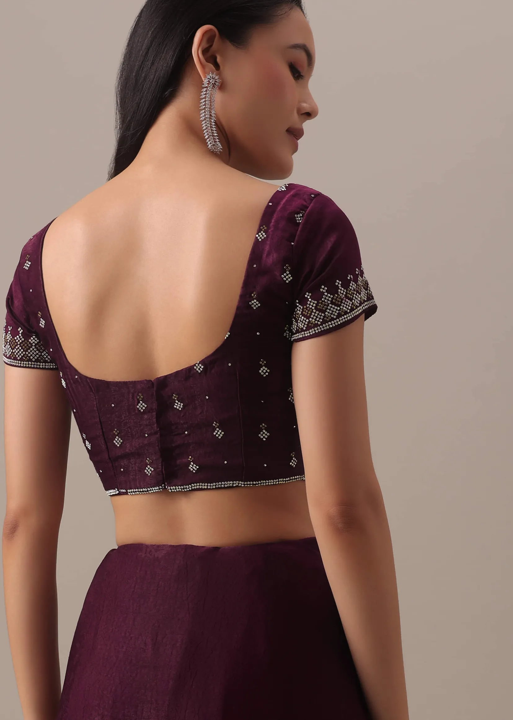 Red Stone Embellished Saree In Satin