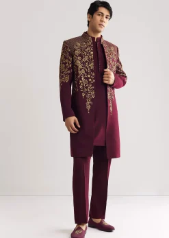 Red Suiting Indo Western With Zardosi Floral Work