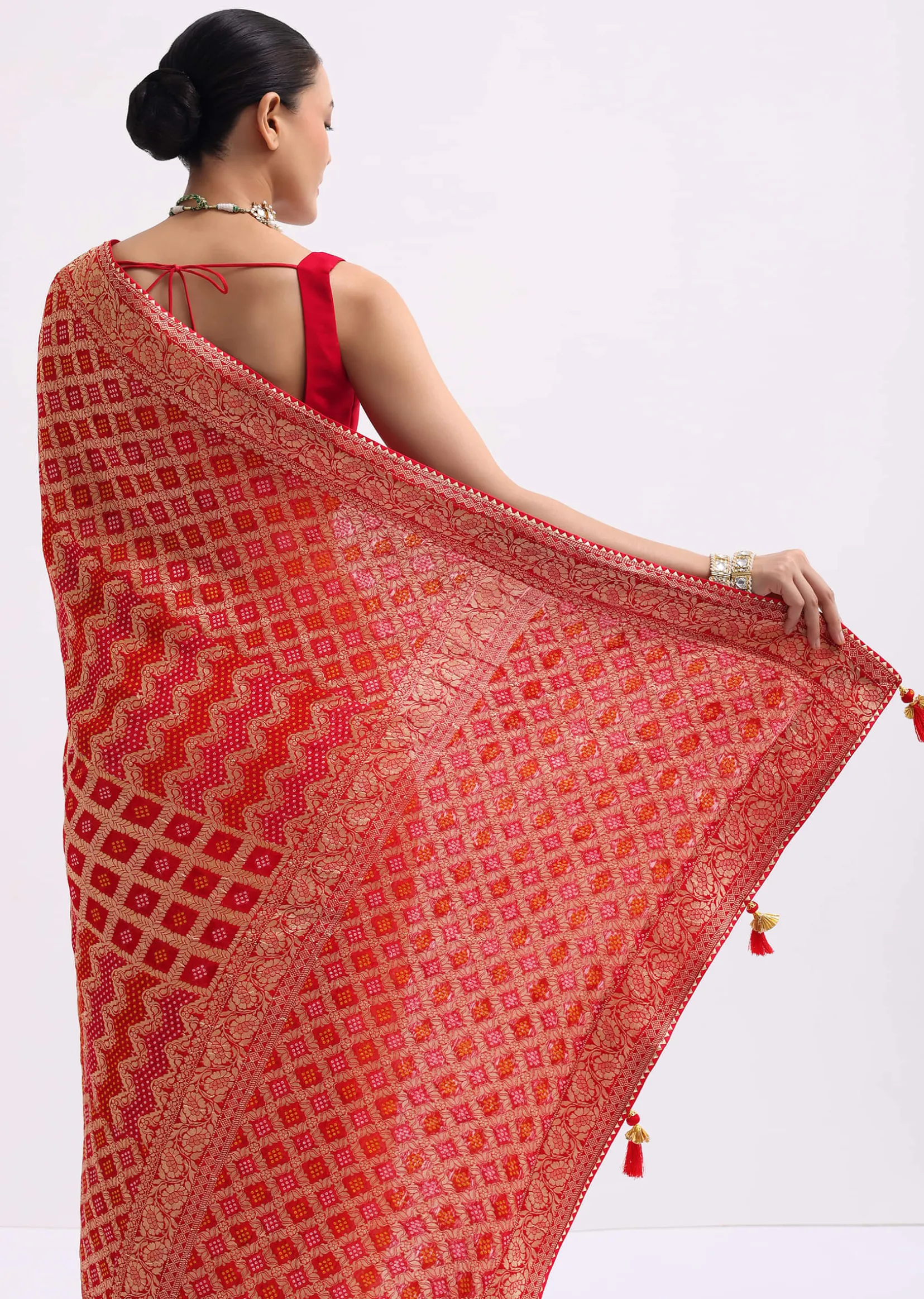 Red Woven Georgette Saree With Unstitched Blouse