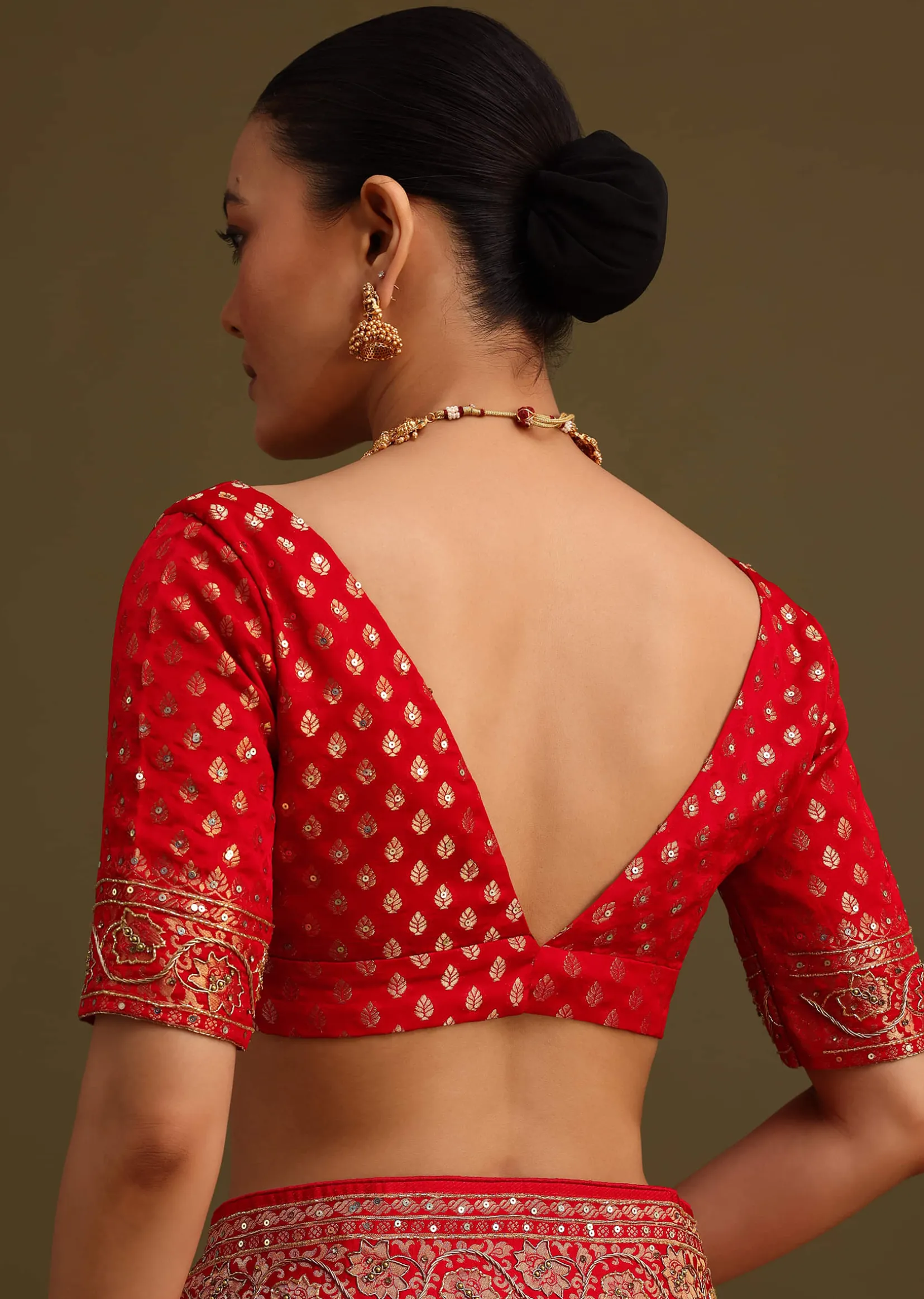 Red Zardosi Embroidered Saree With Unstitched Blouse