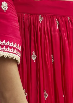 Red Zari Palazzo Suit Set With Dupatta