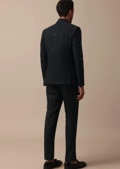 Refined Black Tuxedo Adorned with Intricate All Over Embroidery