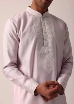 Regal Light Pink Silk Kurta Set For Men