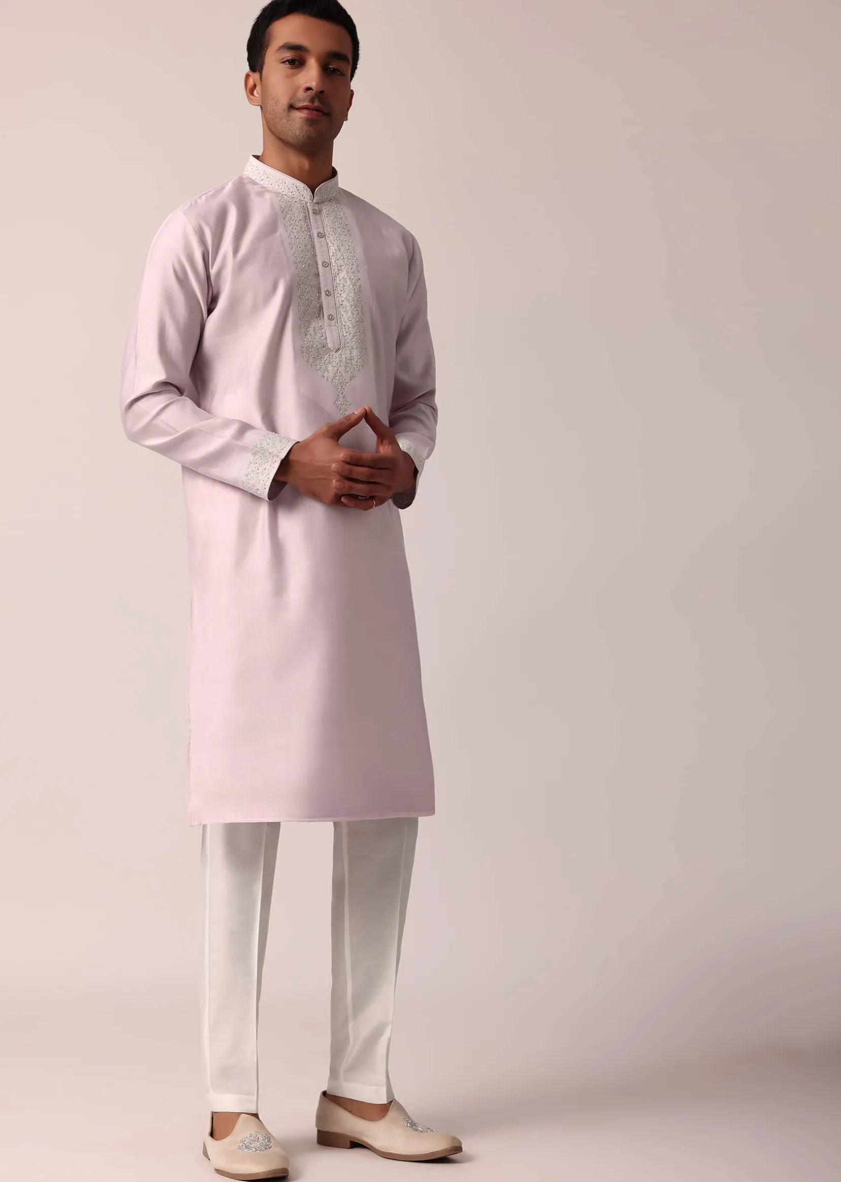 Regal Light Pink Silk Kurta Set For Men