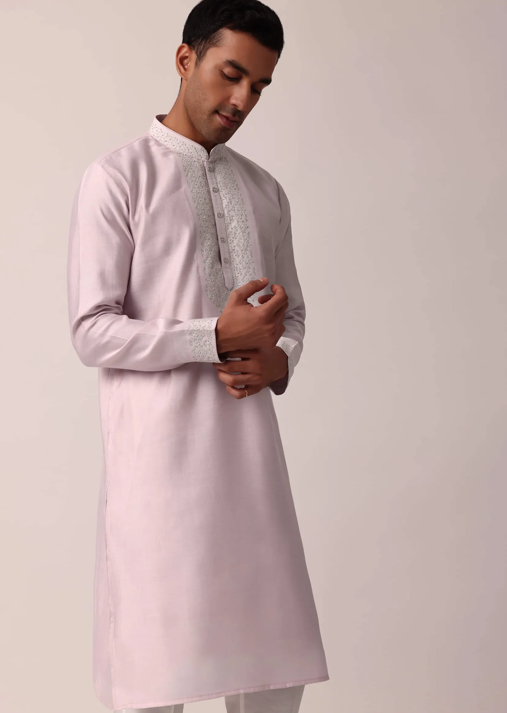 Regal Light Pink Silk Kurta Set For Men