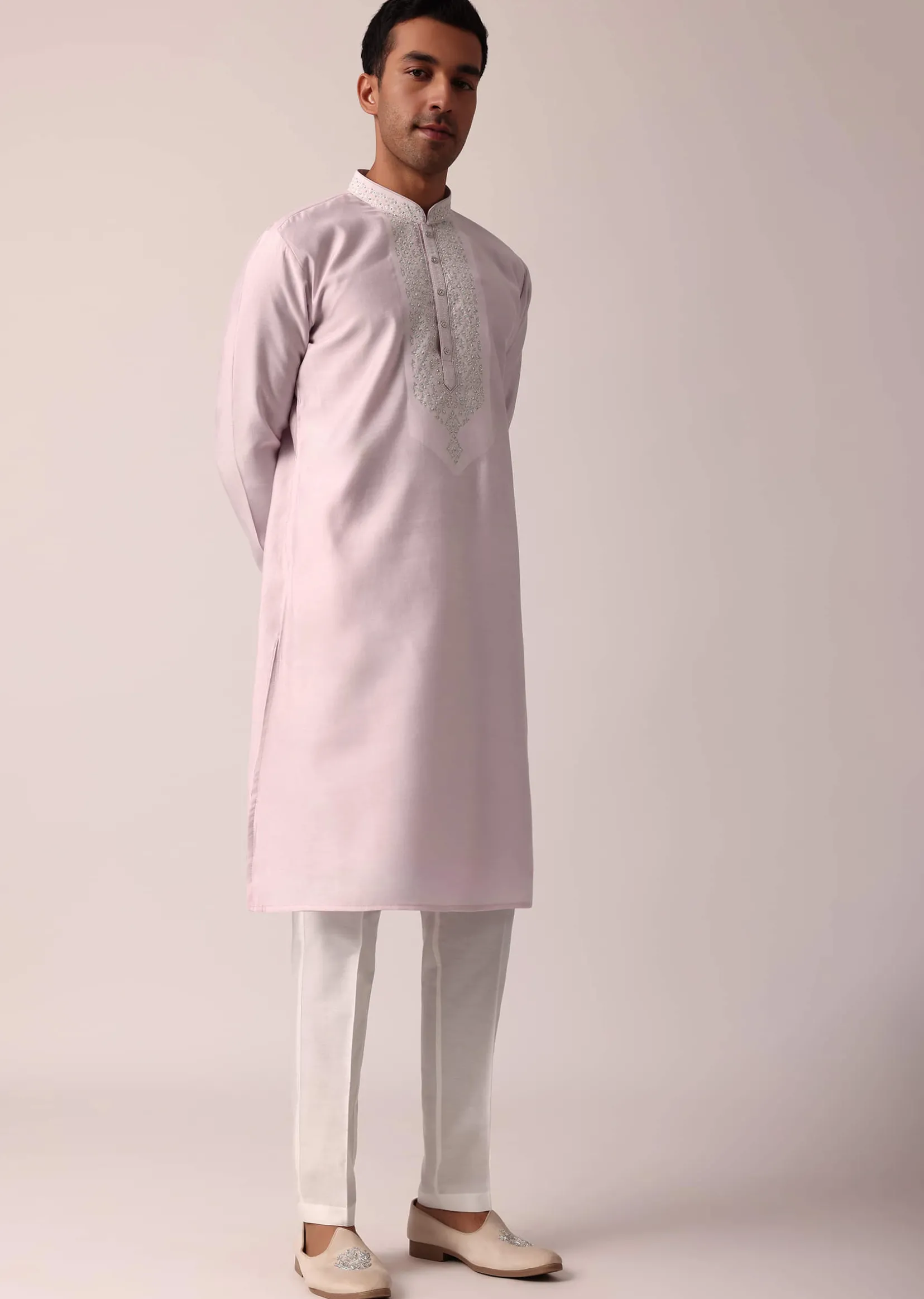 Regal Light Pink Silk Kurta Set For Men