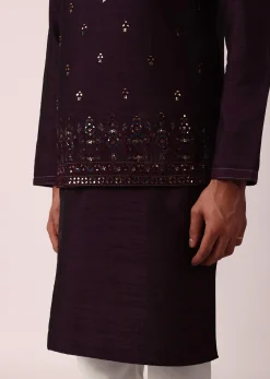 Regal Purple Cotton Silk Embroidered Jacket Kurta Set