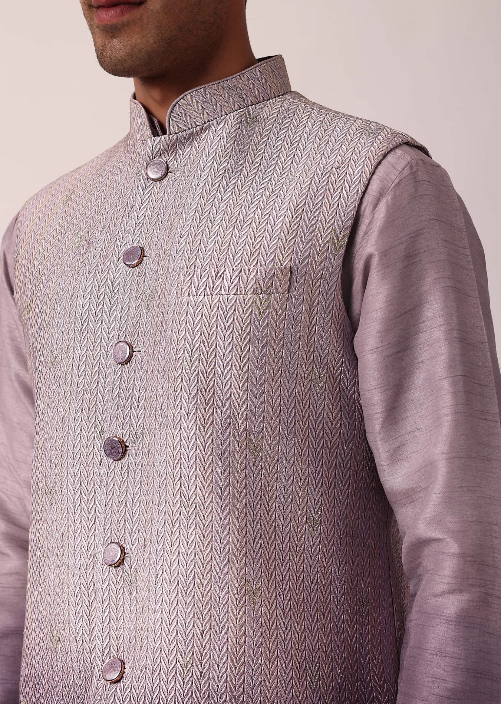 Regal Purple Silk Jacket Kurta Set For Men