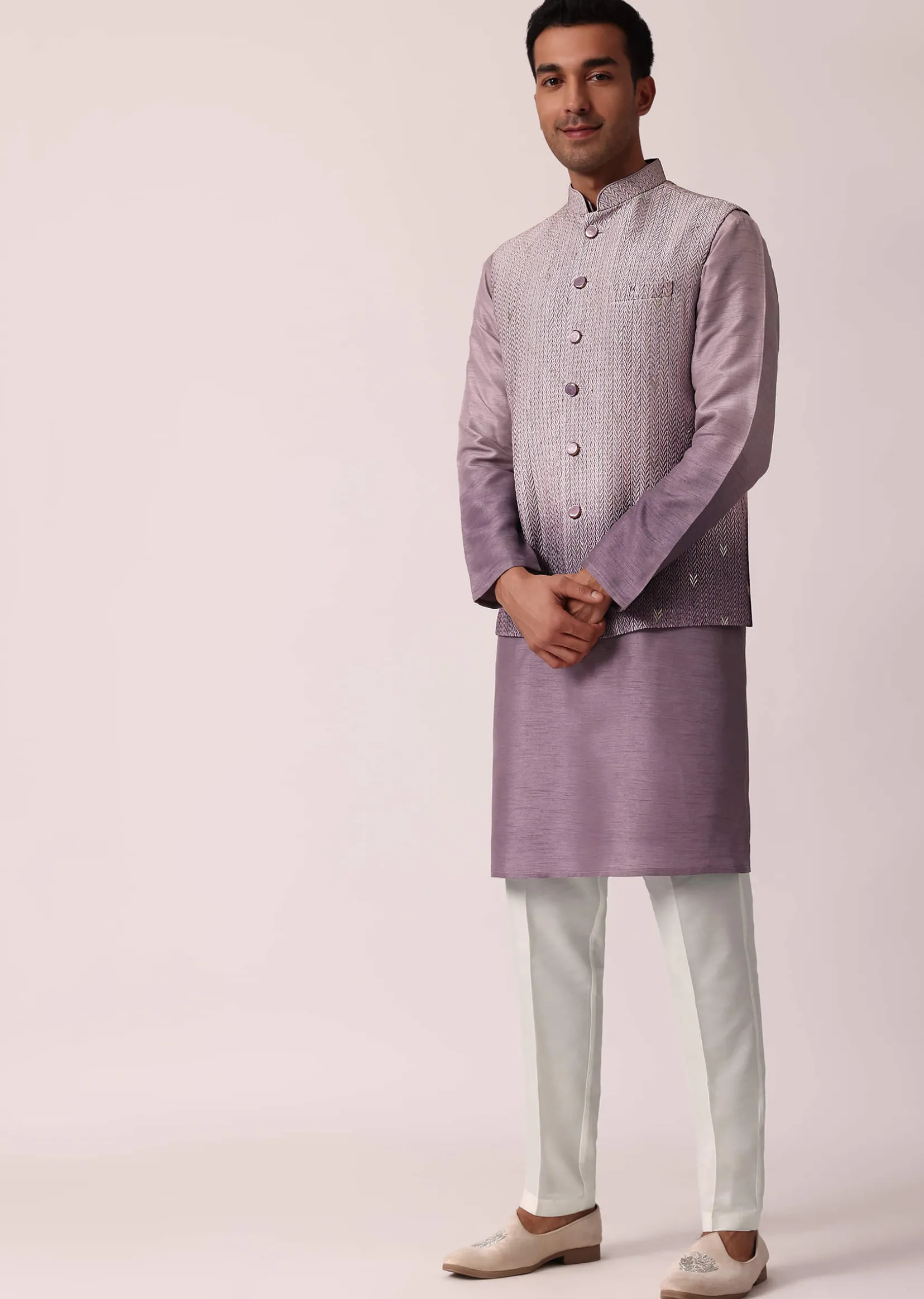 Regal Purple Silk Jacket Kurta Set For Men