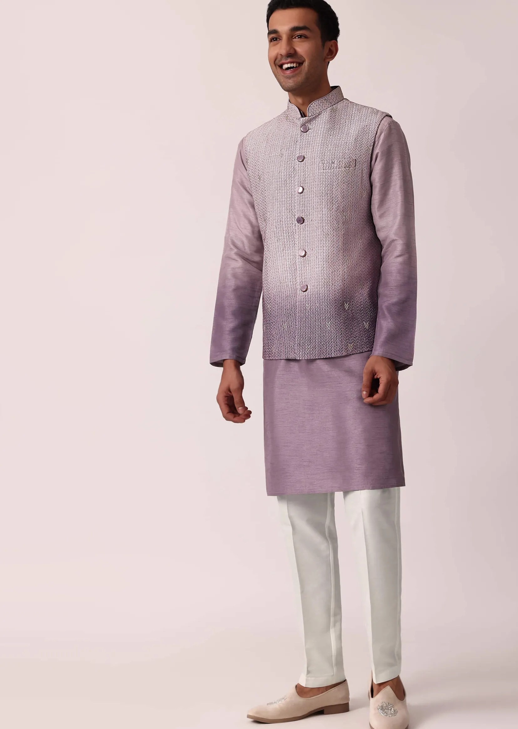 Regal Purple Silk Jacket Kurta Set For Men