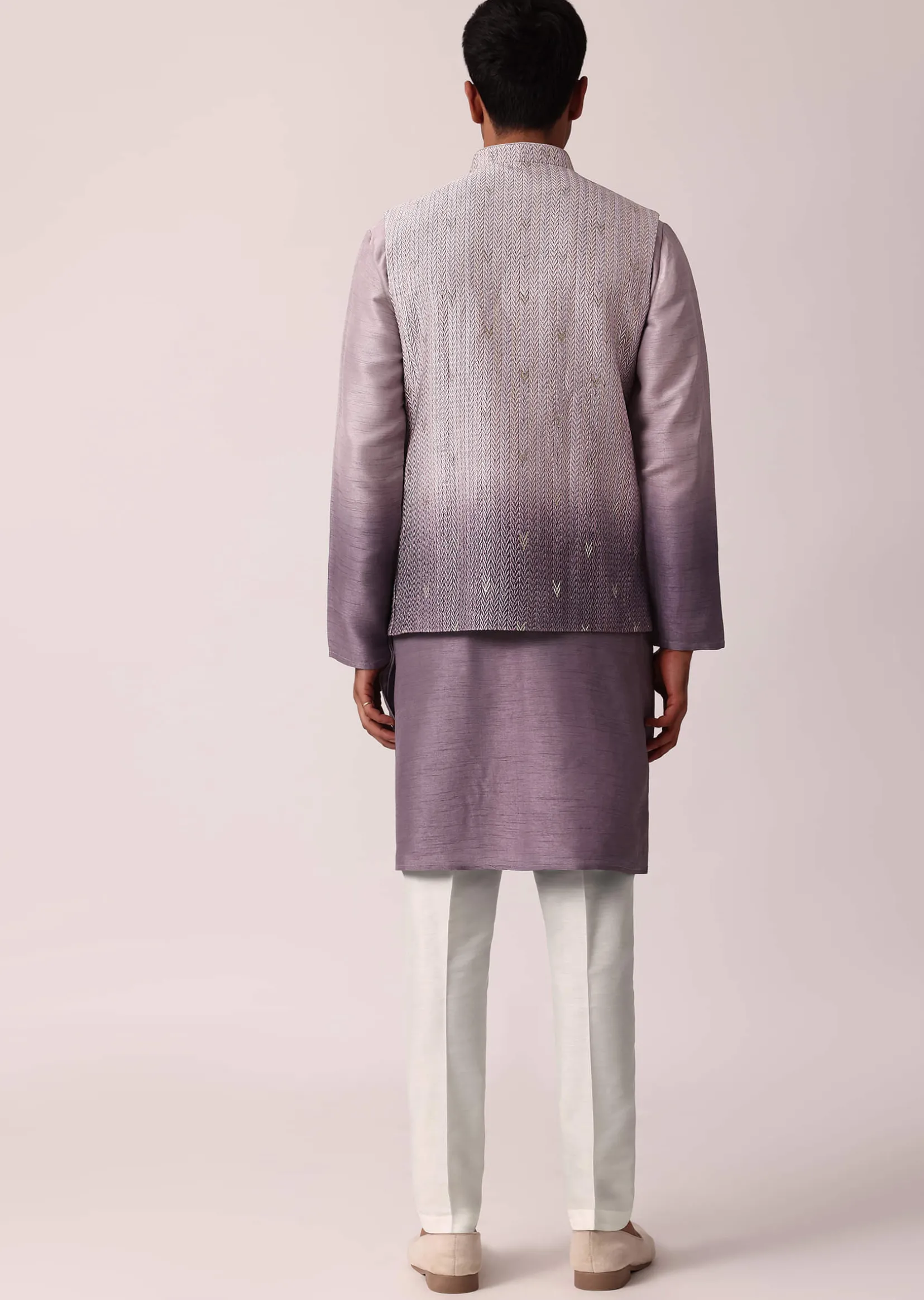 Regal Purple Silk Jacket Kurta Set For Men