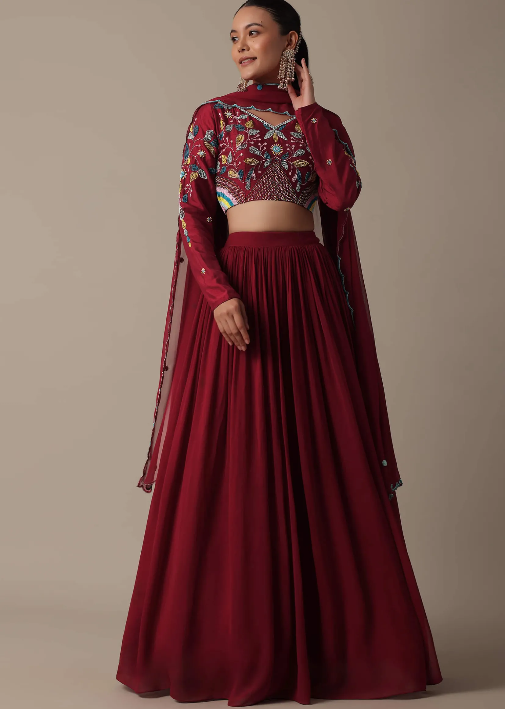 Regal Red Silk Lehenga Set With Exquisite Embroidery