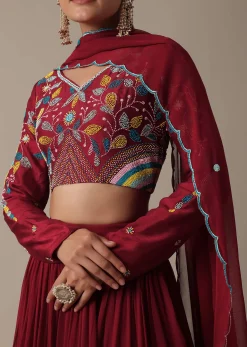 Regal Red Silk Lehenga Set With Exquisite Embroidery