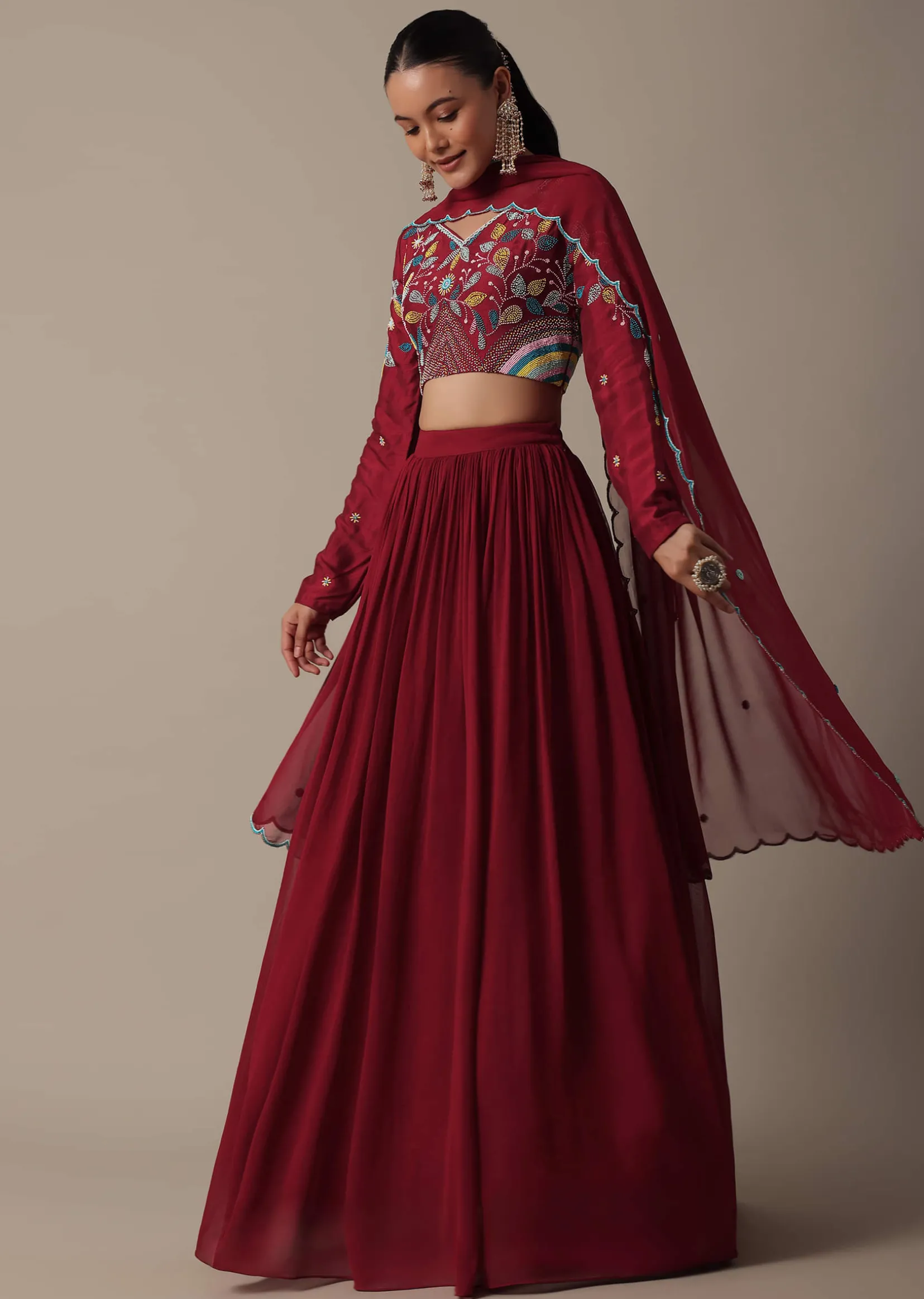 Regal Red Silk Lehenga Set With Exquisite Embroidery