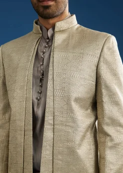 Rose Gold Banarasi Silk Jacket Kurta Set