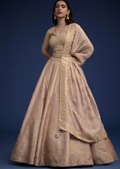 Rose Gold Brocade Lehenga Set With Belt