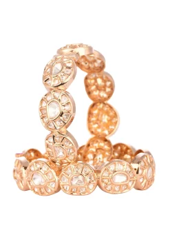 Rose Gold Kundan Polki Bangles In Mix Metal