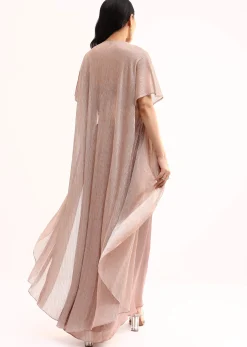 Rose Gold Stone Embroidered Silk Crop Top Set With Jacket