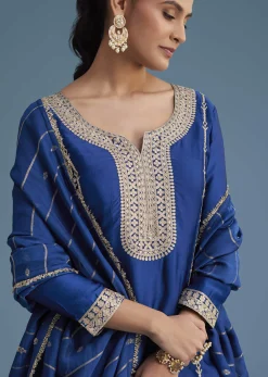 Royal Blue Silk Palazzo Set With Zari And Sequins Work