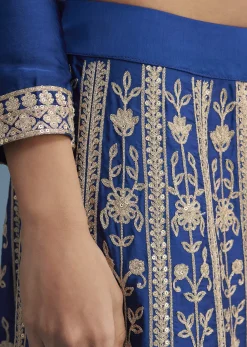 Royal Blue Silk Palazzo Set With Zari And Sequins Work