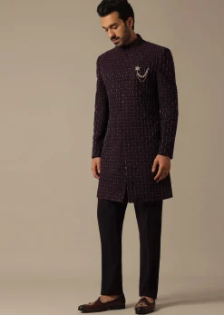 Royal Purple Embroidered Sherwani Set
