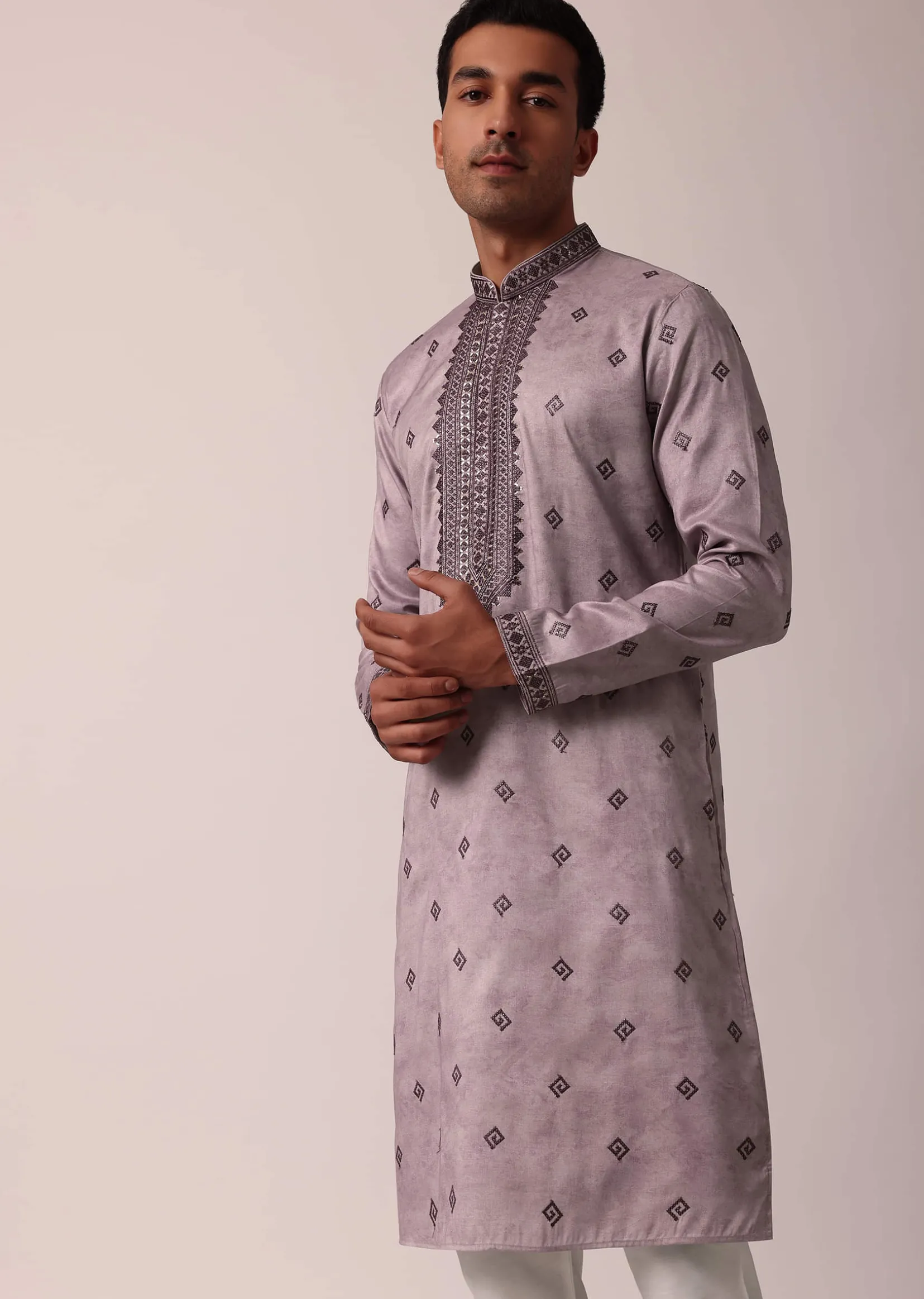 Royal Purple Silk Kurta Set For Men
