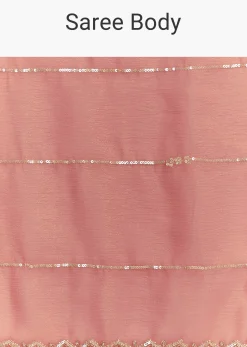 Rush Peach Crushed Tissue Saree With Scallop Embroidered Border