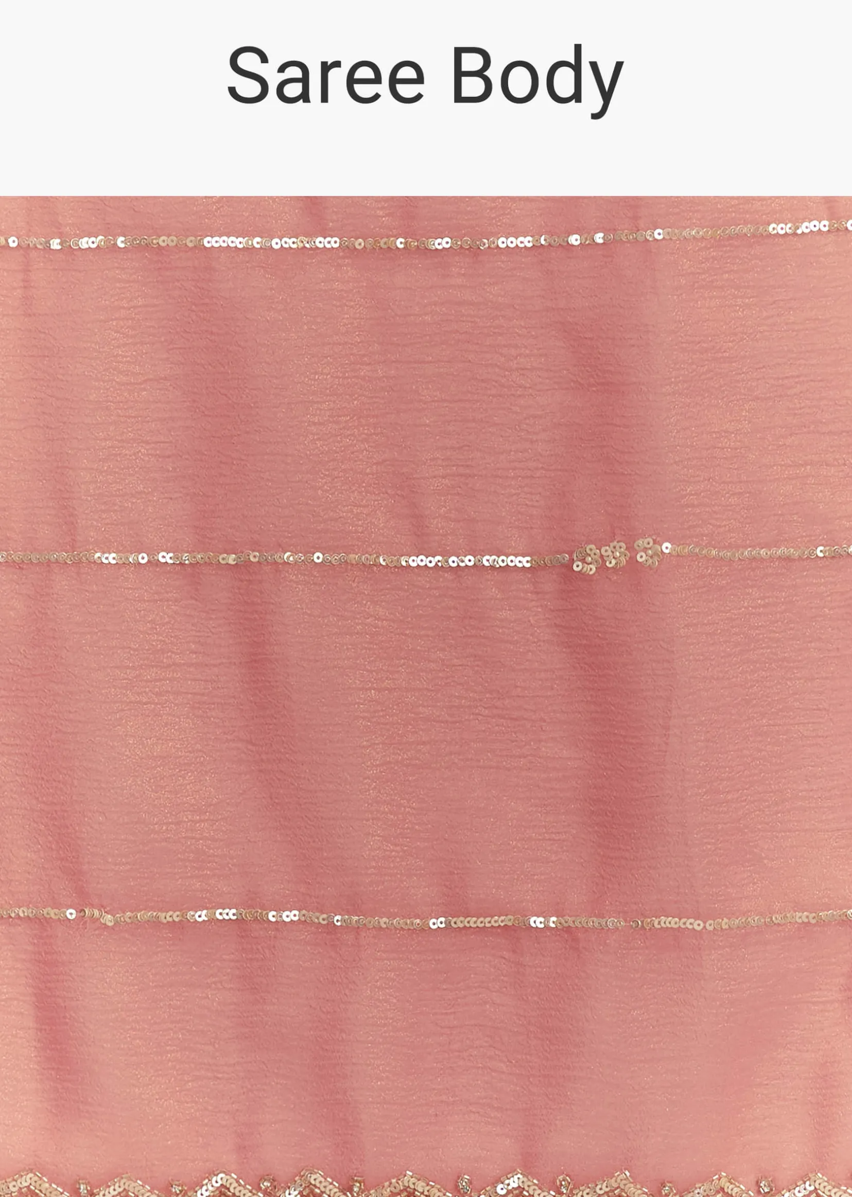 Rush Peach Crushed Tissue Saree With Scallop Embroidered Border