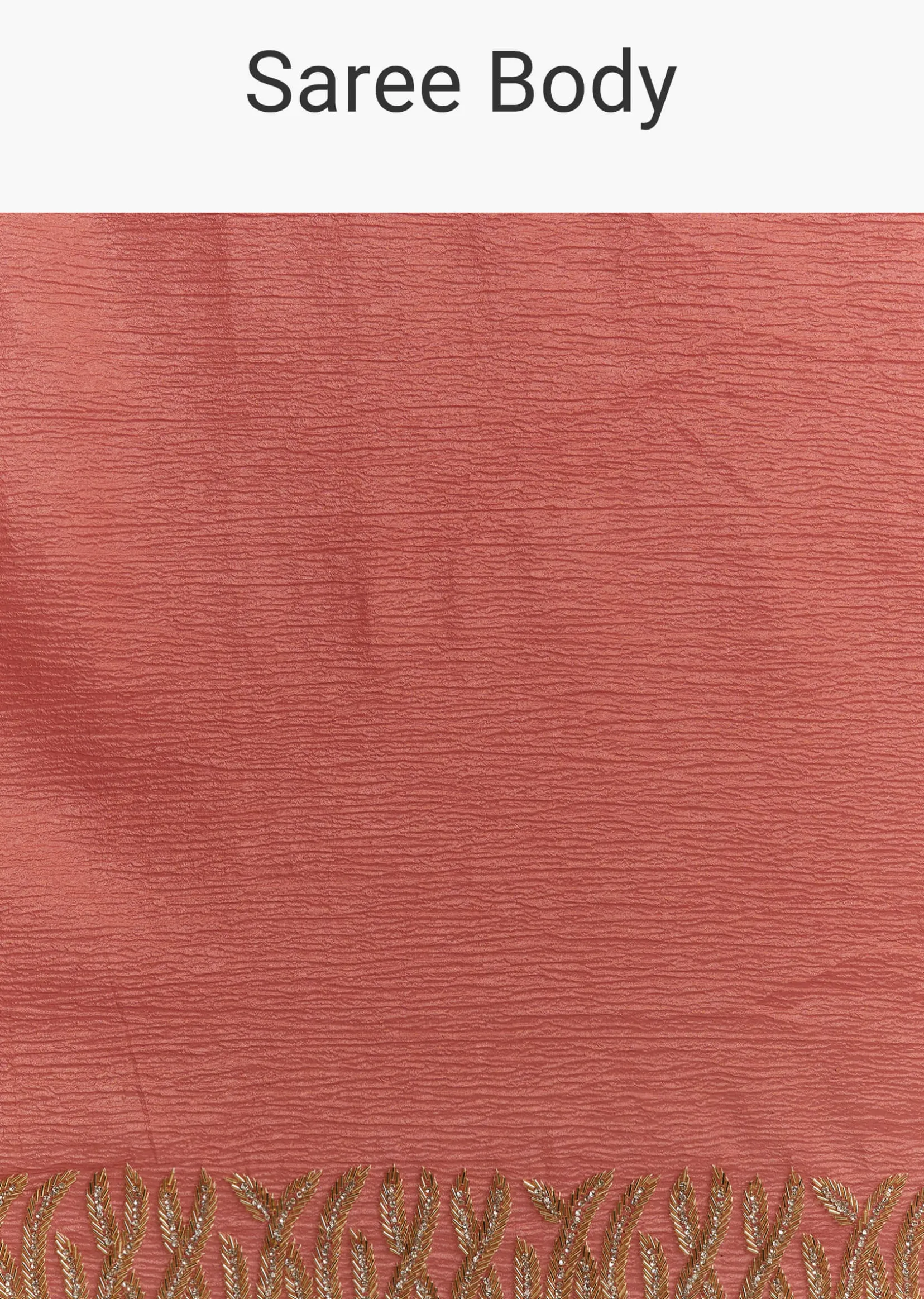Rust Brown Crushed Tissue Saree With Scallop Border And Stone Embroidery