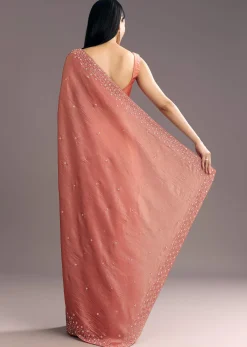 Rust Brown Crushed Tissue Cutdana And Sequin Embroidered Saree