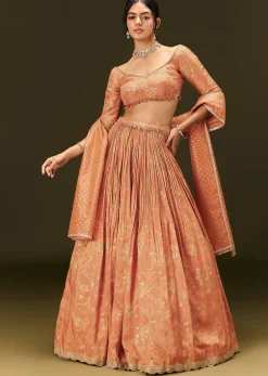 Rust Orange Tassel Embroidered Blouse With Lehenga And Dupatta