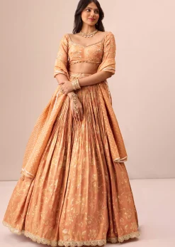 Rust Orange Tassel Embroidered Blouse With Lehenga And Dupatta
