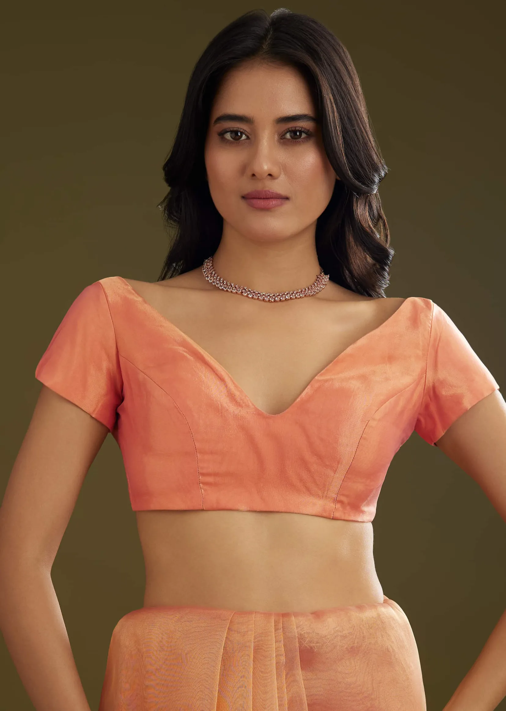 Rust Pink Tissue Floral Embroidered Saree With Cutdana Scallop Border