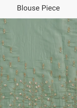 Sage Blue Crush Tissue Stone And Sequin Embroidered Saree With Scallop Border