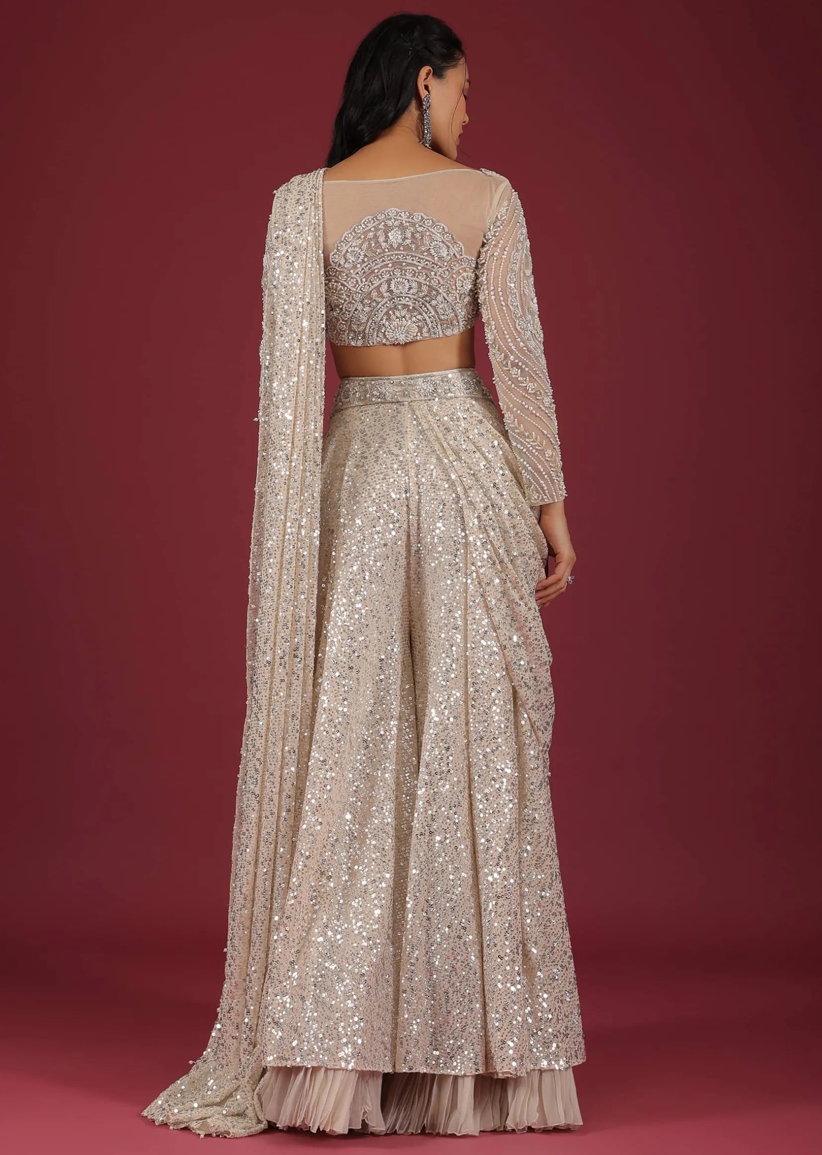 Sandshell Cream Palazzo Saree In Sequins Embroidery