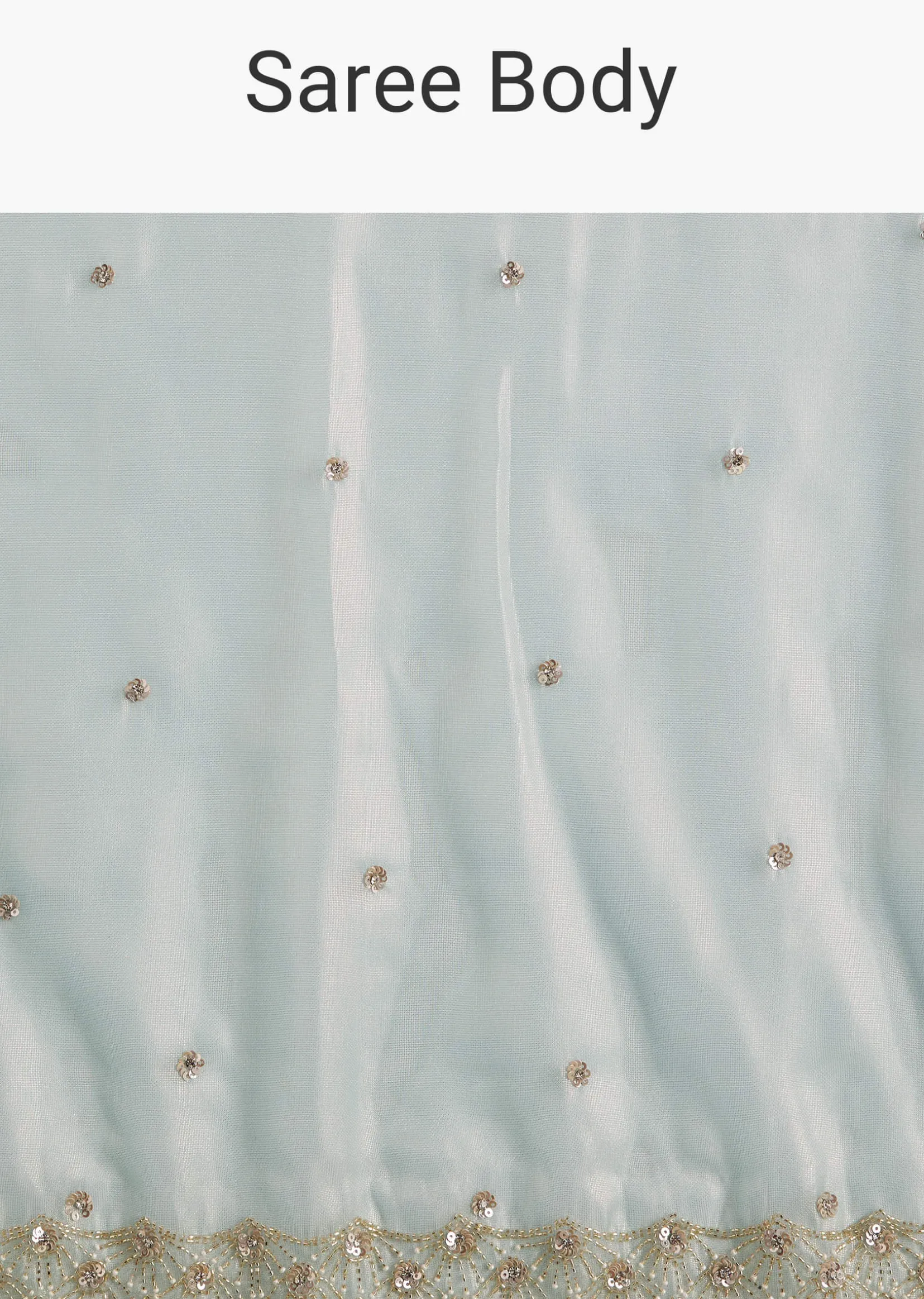 Sea Blue Glass Tissue Saree With Cutdana And Beads Scallop Border