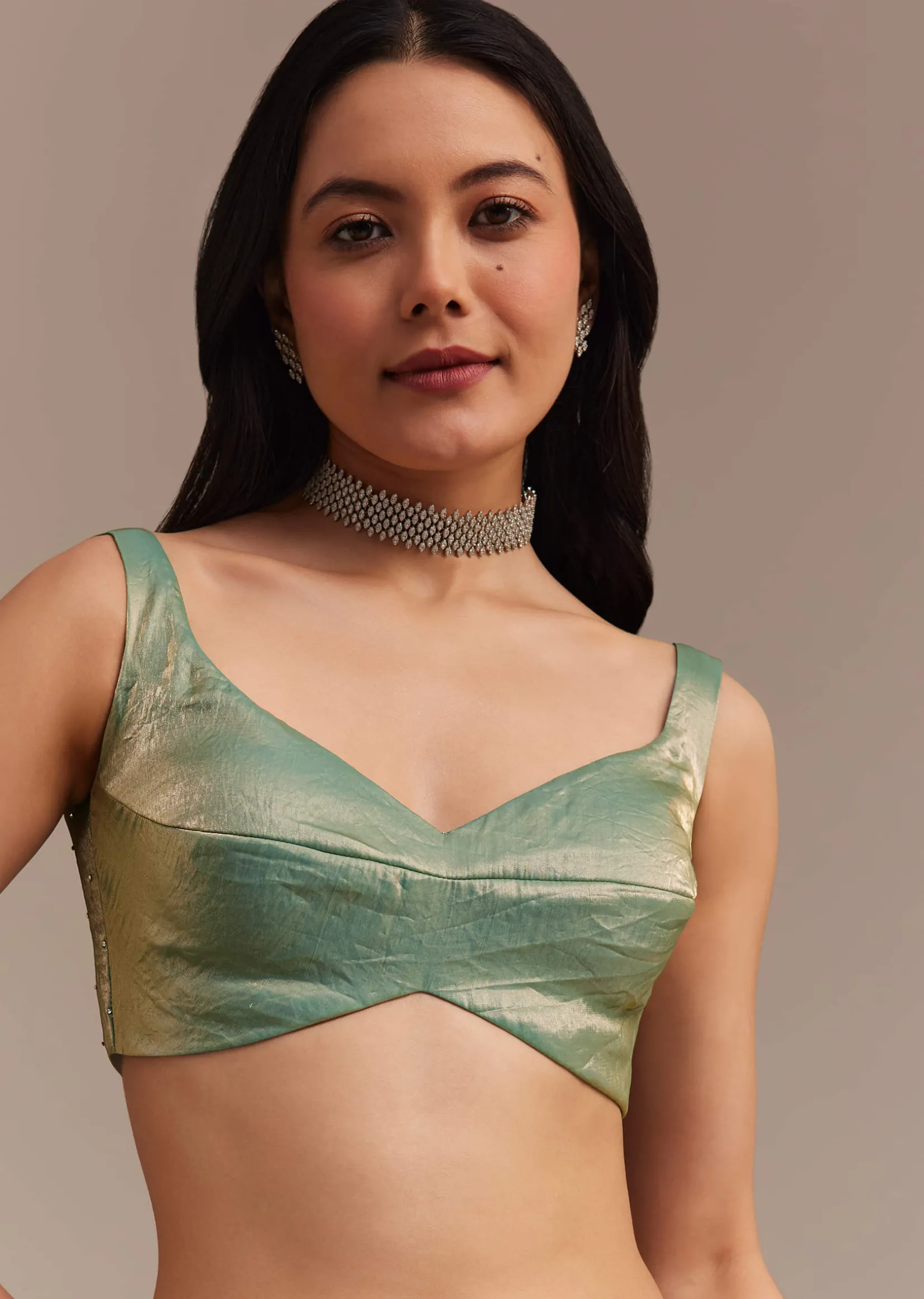 Sea Green Glass Tissue Saree With Cutdana And Stone Embroidery