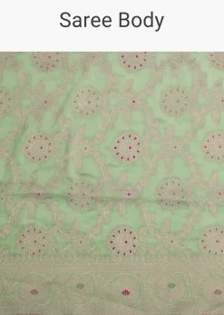 Sea Green Handloom Banarasi Saree In Uppada Silk With Unstitched Blouse