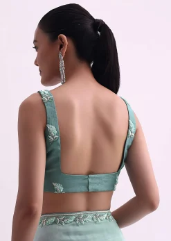 Sea Green Ombre Shaded Satin Saree With Sequin Border And Unstitched Blouse Fabric