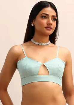 Sea Green Organza Cutdana Saree And Sequins Border Pallu With Unstitched Blouse