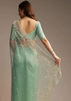 Sea Green Tissue Saree with Cutdana Embroidery