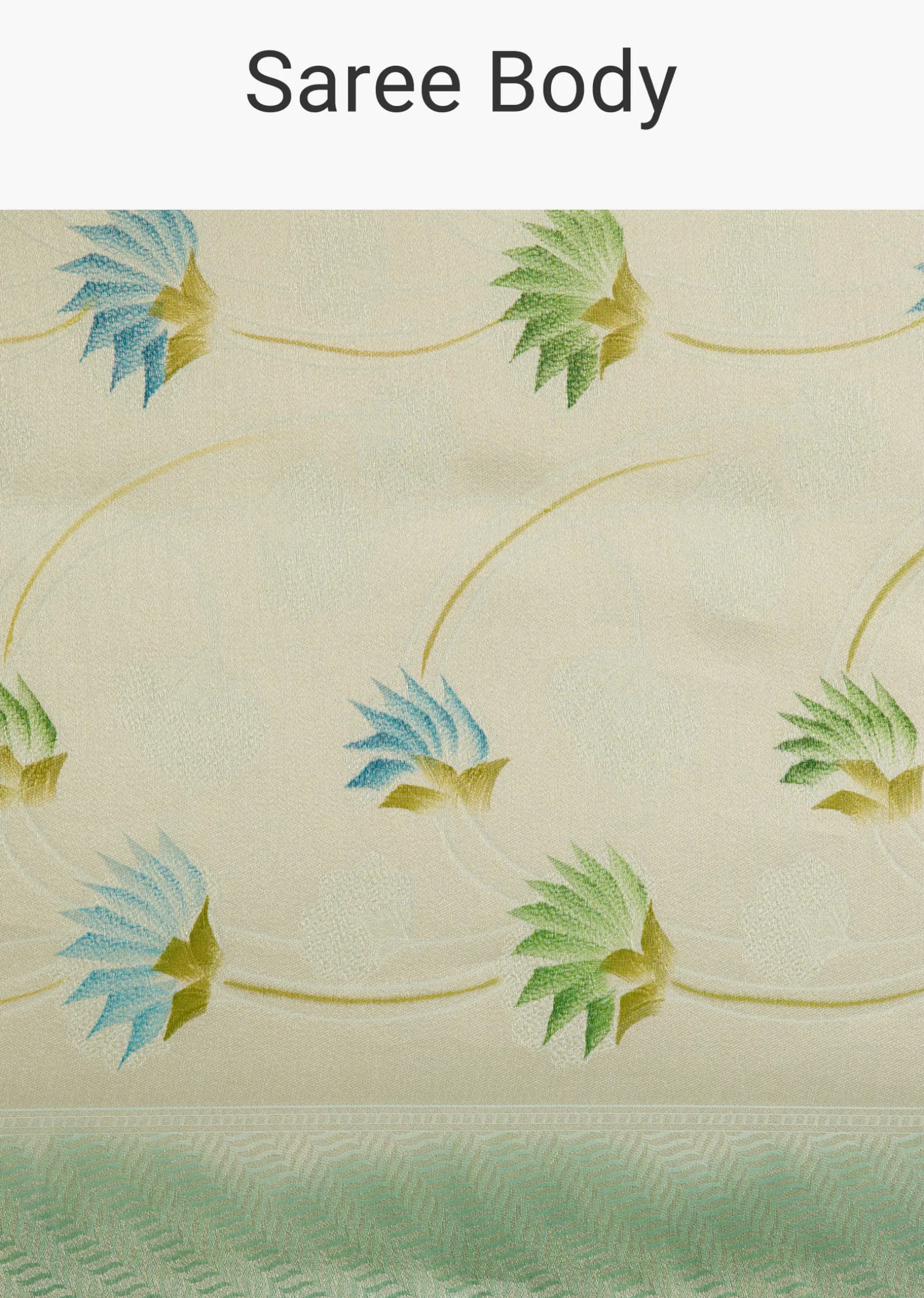 Sea Green Tissue Silk Floral Motif Saree With Contrast Pallu And Border