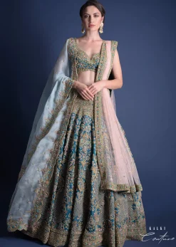 Seaside Blue Lehenga Choli With Heavy Hand Embellished Moroccan And Floral Pattern