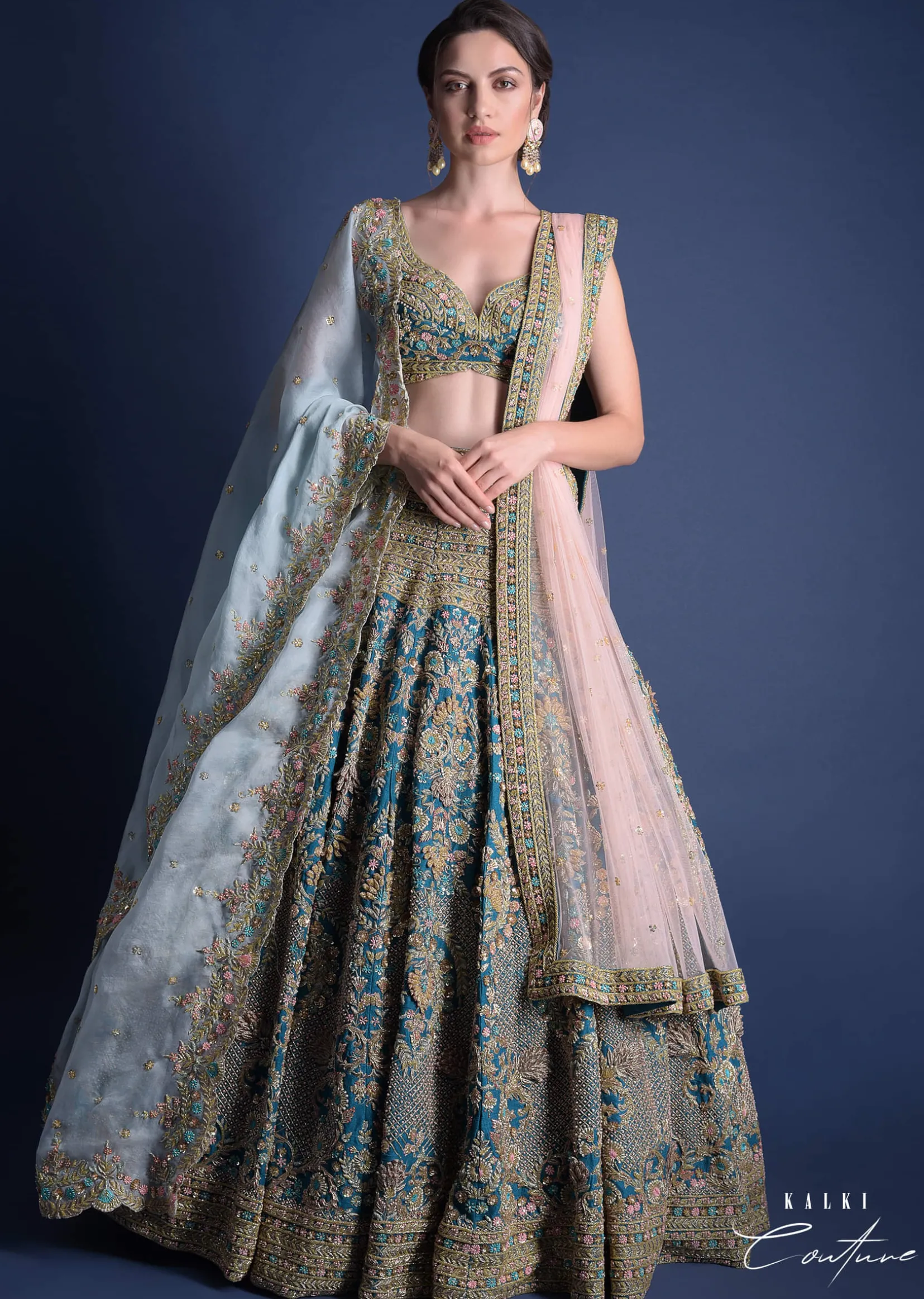 Seaside Blue Lehenga Choli With Heavy Hand Embellished Moroccan And Floral Pattern