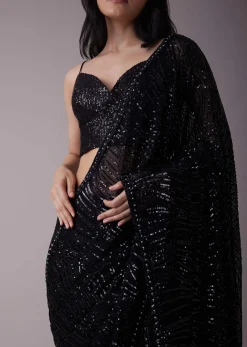 Shimmery Black Sequins Saree With An Embellished Border