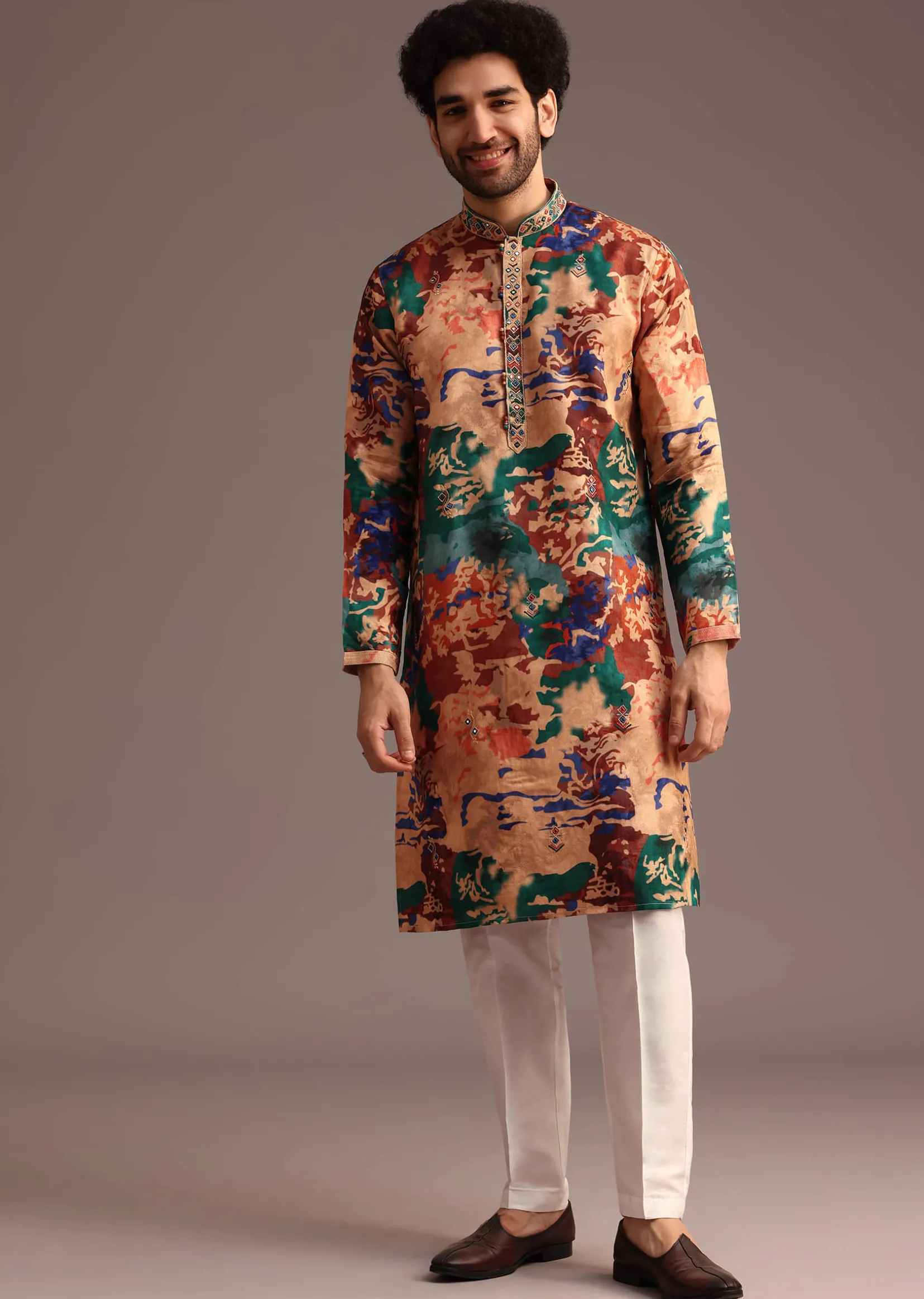 Silk Multicolour Abstract Printed Kurta And Pant