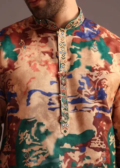 Silk Multicolour Abstract Printed Kurta And Pant