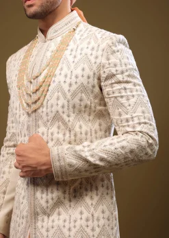 Silk Sherwani Set With Exquisite Embroidery